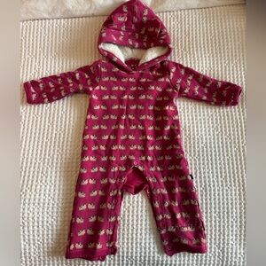 Fleece Coverall with Sherpa Lined Hood and Ears - Berry Cow